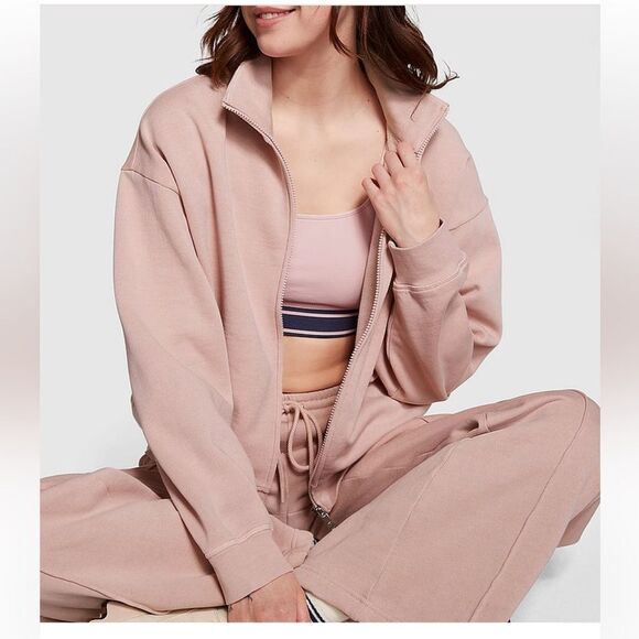 PINK Victoria's Secret Ivy Fleece Polo Sweatshirt, Wanna Be Pink, Small - Picture 3 of 11